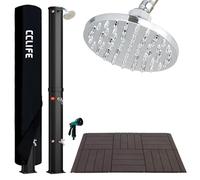 CCLIFE Douche Solaire, Douche de Jardin Solaire 60 litres, avec Plastique Plancher et Housse de Protection, Pommeau de Douche Réglable,Température de l'eau Réglable Jusqu'à 60°, pour Piscine Plage