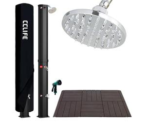 CCLIFE Douche Solaire, Douche de Jardin Solaire 60 litres, avec Plastique Plancher et Housse de Protection, Pommeau de Douche Réglable,Température de l'eau Réglable Jusqu'à 60°, pour Piscine Plage