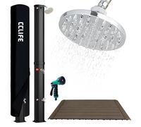 CCLIFE Douche Solaire, Douche de Jardin Solaire de 60 litres,avec Fond en Bois WPC et Housse de Protection,Température de l'eau Réglable Jusqu'à 60°
