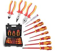 CCLIFE Jeu de 11pcs VDE Tournevis et Pinces outils électricien isolé 1000V avec testeur de tension, Coffret tournevis tête plats et PH cruciformes, Poignée en caoutchouc antidérapante