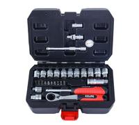CCLIFE Jeu de 29 clés à douille 1/4" | Cliquet en acier CrV, embouts, tige d'extension et joints universels, peu encombrant, pour voiture, bricolage et réparation de machines