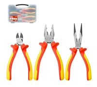 CCLIFE Jeu de 3 pcs VDE Pinces outils électricien isolé 1000V,Pince Universelle 170mm+Pince a Bec 170mm+Pince Coupante 160mm 1000V Poignée en Caoutchouc Antidérapante