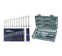 CCLIFE Lot de clés à cliquet système métrique, 12 pièces 8-19mm Cr-V 72 dents & Brüder Mannesmann One Size Coffret de douilles et embouts (130 pièces)