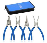 CCLIFE Pinces Circlips 175 mm - Lot de 4 Pinces à Circlips Intérieurs et Extérieurs Droites et Courbées Avec sac de Rangement