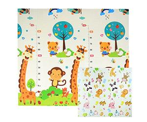CCLIFE Tapis de Jeux Bebe Pliable Reversible Tapis éveil Bébé 196x176x1cm Impermeable Tapis Enfant Ramper,Color:Chiffres + Girafes
