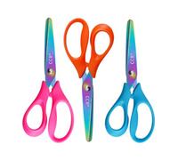 CCR Ciseaux pour enfants gauchers, en acier inoxydable forgé avec revêtement en titane, ciseaux de sécurité à bout émoussé pour l'école, le bricolage et la coupe de papier,13.5 cm, Lot De 3 Paires