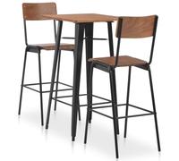 Ccslina Ensemble de bar 3 pièces en acier et bois marron noir avec table et chaises pour cuisine, salle à manger, salon, design moderne rustique