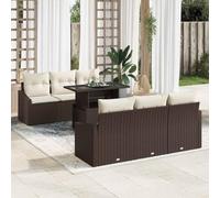 Ccslina Ensemble de canapé de jardin avec coussins, 7 pièces, marron, crème, polyrotin, résistant aux intempéries, modulaire, mobilier de balcon pour jardin, terrasse, petit balcon, durable