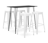 Ccslina Ensemble de salle à manger 5 pièces avec table à manger extensible et tabourets empilables au design moderne noir et blanc pour cuisine, salle à manger, salon, rustique, scandinave, industriel