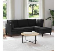 Ccslina Ensemble de salon 4 pièces en tissu noir avec espace de rangement et fonction de relaxation pour un salon confortable, avec canapé d'angle, canapé central, tabouret et coussin de dossier