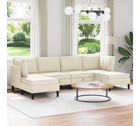 Ccslina Ensemble de salon 6 pièces en tissu crème avec espace de rangement, canapé d'angle, ottoman et chaise longue, extensible, avec fonction sommeil, durable, confortable, moderne, pour salon