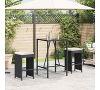 Ccslina Lot de 2 tabourets de bar de jardin avec coussins, en polyrotin noir, résistants aux intempéries, sièges stables pour balcon, terrasse, extérieur, confortables, empilables, avec housses