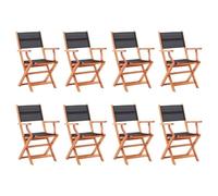 Ccslina Lot de 8 chaises de jardin pliantes, noires, en bois d'eucalyptus, textilène, pour extérieur, balcon, terrasse, peu encombrant, confortables, empilables, confortables et confortables