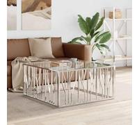 Ccslina Table basse en acier inoxydable et verre - 100 x 100 x 50 cm - Ronde - Durable - Robuste - Antirouille - Moderne