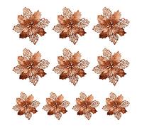 CCYLEZ 10pcs Paillettes de Poinsettia Fleurs Artificielles pour Décorations de Fête de Noël avec Poudre Bronzante et Détachable (Bronze)