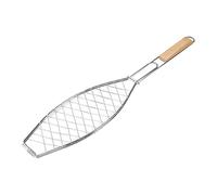 CCYLEZ Panier de Grill en Acier Inoxydable avec Manche en Bois | Conception compacte, résistante à la rouille, idéale pour griller du poisson, barbecue, camping