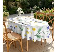 CCZM Clochette Bleue Et Jaune Nappe Ovale 180x240 cm Fleurs Sauvages, Nappe de Table Motif Floral en Polyester, Nappe en Tissu Imperméable et Anti-Tache, pour Cuisine, Salle à Manger, Jardin - S-174