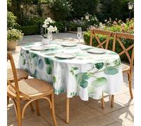 CCZM Eucalyptus Nappe Motif Botanique, Nappe Ovale 180x240 cm Anti Tache et Imperméable, Linge de Table en Polyester Lavable, Feuillage Printanier Décoration - S-198