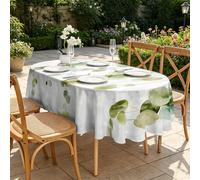 CCZM Eucalyptus Nappe Motif Botanique, Nappe Ovale 180x240 cm Anti Tache et Imperméable, Linge de Table en Polyester Lavable, Bohème Neutre Décoration - S-178