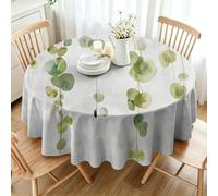 CCZM Eucalyptus Nappe Motif Botanique, Nappe Ronde 160 cm Anti Tache et Imperméable, Linge de Table en Polyester Lavable, Bohème Neutre Décoration - S-178