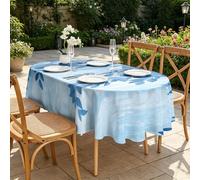CCZM Feuille Bleue Nappe Impermeable Ovale 180x240 cm Botanique, Nappe de Table Feuillage À L'aquarelle en Tissu Polyester, Décoration Nappe Lavable et Anti-Tache, S-177