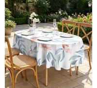 CCZM Fleur Rose Nappe Impermeable Ovale 180x240 cm Feuillage Bleu, Nappe de Table Motif Floral À L'aquarelle en Tissu Polyester, Décoration Nappe Lavable et Anti-Tache, S-175