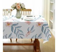 CCZM Fleur Rose Nappe Impermeable Rectangulaire Motif Feuillage Bleu, Nappe de Table Motif Floral À L'aquarelle en Tissu Polyester, Décoration Nappe Lavable et Anti-Tache 160x200 cm, S-175
