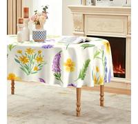 CCZM Fleurs Sauvages Aquarelle Nappe Motif Floral Printemps, Nappe Ovale 180x240 cm Anti Tache et Imperméable, Linge de Table en Polyester Lavable, Fleur Botanique Décoration - G-871