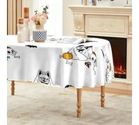 CCZM Halloween Nappe Impermeable Ovale 180x240 cm Motif Bouledogue Français | Crâne Nappe de Table en Tissu Polyester Lavable et Anti-tache, Citrouille Décoration Nappe
