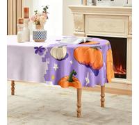 CCZM Halloween Nappe Impermeable Ovale 180x240 cm Motif Citrouille | Cartoon Nappe de Table en Tissu Polyester Lavable et Anti-tache, Fleurs Sauvages Décoration Nappe
