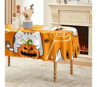 CCZM Halloween Nappe Ovale 180x240 cm Imperméable avec Motif Chat | Chapeau de Sorcière Nappe de Table en Polyester Anti-tache, Nappe Décorative Citrouille pour Salle à Manger Cuisine Jardin