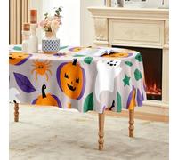 CCZM Halloween Nappe Ovale 180x240 cm Imperméable avec Motif Citrouille | Araignées Nappe de Table en Polyester Anti-tache, Nappe Décorative Fantôme pour Salle à Manger Cuisine Jardin