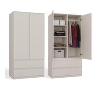 CDF Armoire Chambre 2 Portes 2 Tiroirs avec Etagères, Adult Bedroom Armoire Une Tringle Dressing Placard Multifonction Meuble de Penderie Panneau Stratifié 16mm Largeur 90 cm Cachemire