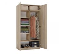 CDF Armoire Chambre Penderie Large 2 Portes L 90 cm Chêne Sonoma | Montage inclus, rangement vêtements et jouets, pour enfant ou adulte, meuble fermé, finition unie, usage quotidien