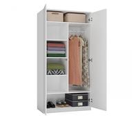 CDF Armoire Chambre Penderie Large Moderne Rangement 2 Portes 90 cm Blanc | Montage inclus, vêtements et jouets, pour enfant ou adulte, meuble fermé, finition blanche, usage quotidien