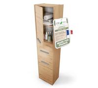 CDF Armoire de Salle de Bain Chêne 30x30x170 cm Colonne Haute à Étagères | Rangement Vertical pour Toilettes et Petits Espaces, Meuble Étroit, Montage Facile, Usage Domestique Quotidien