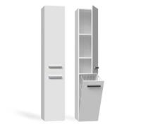 CDF Armoire de Salle de Bain Haute et étroite avec Panier à Linge, larg.: 31 cm Meuble de Rangement Adapté aux Petits Espaces, WC Couloir Blanc, 30x31x174 cm Résistant à l’Humidité