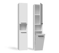 CDF Armoire de Salle de Bain Haute et étroite avec Panier à Linge, larg.: 31 cm Meuble de Rangement Adapté aux Petits Espaces, WC Couloir Blanc, 30x31x174 cm Résistant à l’Humidité