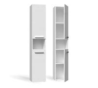CDF Armoire de Salle de Bain Haute et étroite sans Panier à Linge, larg.: 31 cm Meuble de Rangement Adapté aux Petits Espaces, WC Couloir Blanc, 30x31x174 cm Résistant à l’Humidité