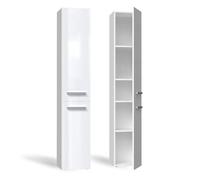 CDF Armoire de Salle de Bain Haute et étroite sans Panier à Linge, larg.: 31 cm Meuble de Rangement Adapté aux Petits Espaces, WC Couloir Blanc Brillance, 30x31x174 cm Résistant à l’Humidité