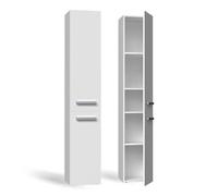 CDF Armoire de Salle de Bain Haute et étroite sans Panier à Linge, larg.: 31 cm Meuble de Rangement Adapté aux Petits Espaces, WC Couloir Blanc, 30x31x174 cm Résistant à l’Humidité