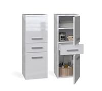 CDF Armoire Haute de Salle de Bains NeL V DDS | Couleur : Blanc Brillant | Étagère de Salle de Bains Moderne | Armoire de Rangement | Étagères spacieuses | Portes | Poignées stylées