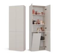 CDF Armoire Haute Salle de Bain Meuble Colonne de Salle de Bain Armoire de Rangement à 4 Portes avec Etagère Réglable pour Salon Cuisine - 60x30x174 cm Anthracite/Chêne Artisan - 1 Panier à Linge