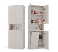 CDF Armoire Haute Salle de Bain Meuble Colonne de Salle de Bain Armoire de Rangement à 4 Portes avec Etagère Réglable pour Salon Cuisine - 60x30x174 cm Anthracite/Chêne Artisan - 1 Panier à Linge