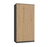 CDF Armoire Penderie Large Chambre Enfant ou Adulte Design Moderne - Tout pour Le Montage Inclus - Rangement Vêtements et Jouets - SD 90 cm Anthracite/Chêne Artisan - 2 Portes