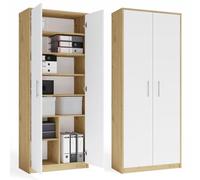 CDF Bibliothèque avec Portes Étagère Colonne Bureau Chêne Artisan/Blanc | 8 étagères, panneau de particules 16 mm, finition mat, 74x35x180 cm, montage soi-même, garantie 2 ans, Salon, moderne, étroit