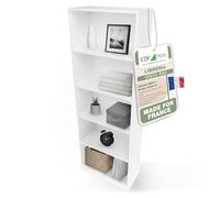 CDF Bibliothèque Colonne Ouverte à Cases de Rangement - Blanc - 60 cm | Compartiments pour livres et dossiers, usage au bureau salon chambre, pour documents et décoration, meuble vertical