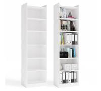 CDF Bibliothèque Étagère Colonne Bureau Tablette Livre Classeur Salon Blanc | 6 étagères, panneau de particules 16 mm, finition mat, 50x32x183 cm, montage soi-même, garantie 2 ans, poids 28,5 kg, moderne