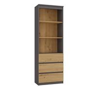 CDF Bibliothèque Étagère de Bureau avec 3 Tiroirs et 3 Compartiments Meuble de Rangement Salon Armoire Haute pour Livres et Documents Design Moderne 60 x 35 x 180 cm - Anthracite/Chêne Artisan
