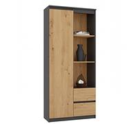 CDF Bibliothèque Étagère de Bureau avec 7 Compartiments et 2 Tiroirs Meuble de Rangement Salon Design Moderne Semi-Ouvert pour Livres et Dossiers 80 x 35 x 180 cm - Anthracite/Chêne Artisan